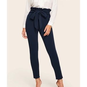 Paper Bag Waist Navy Pants